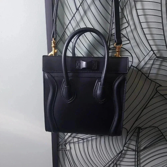 Black Leather Fashion Nano Satchel Bag with Antique Gold Hardware - NWOT - Picture 13 of 16